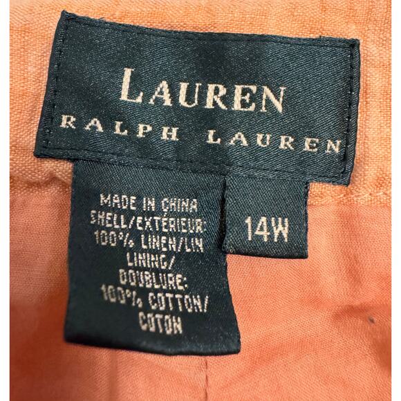 Lauren Ralph Lauren Women's Orange Cargo Utility Ankle Tie Linen Sz 14W - Picture 2 of 4